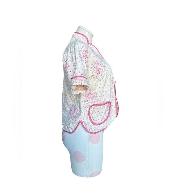 Vintage Quilted floral blouse - pink and white - XS (vintage 10) - Picture 2 of 9